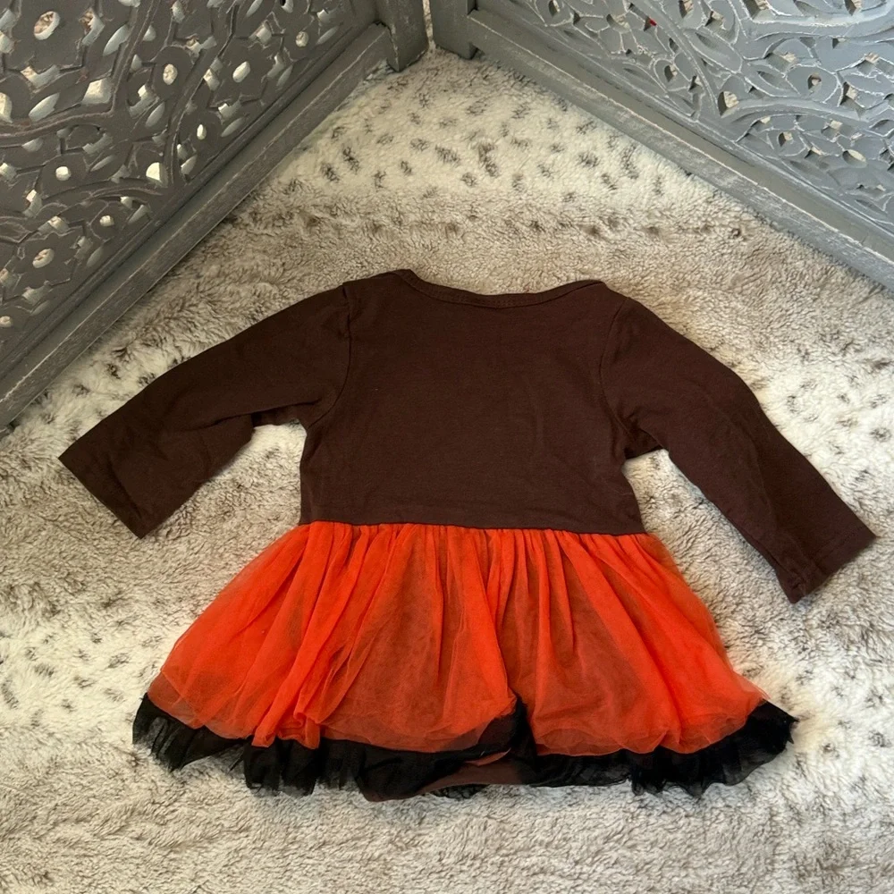 Thanksgiving turkey baby dress girls 24 months brown orange tulle skirt holiday